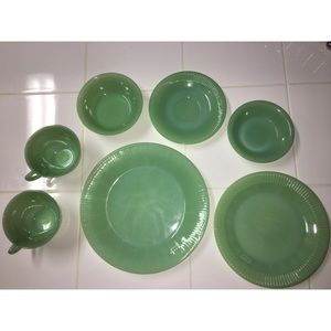 Lot of Jadeite Fire King Jane Ray plate cup saucer
